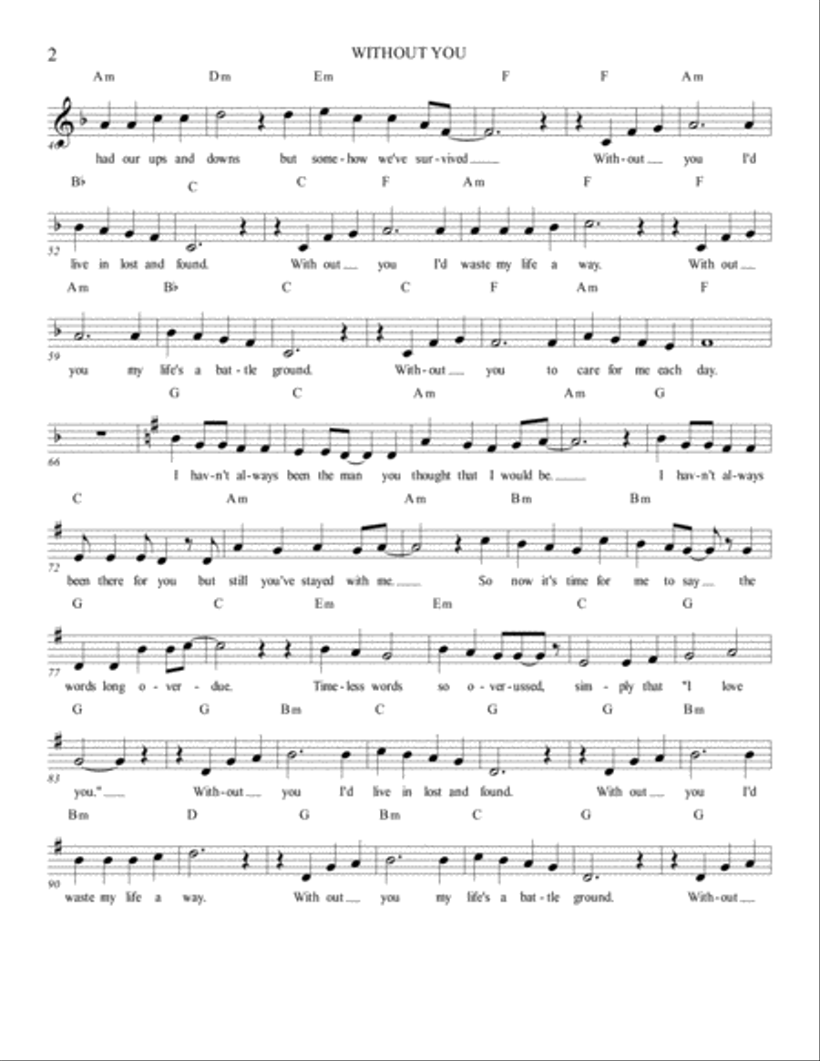 WITHOUT YOU WITHOUT YOU Voice scores gallery preview page 2