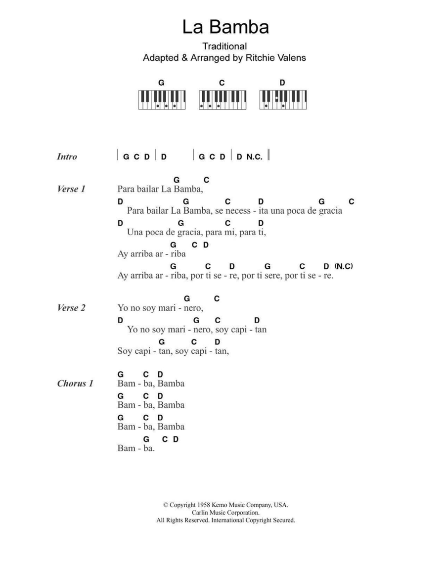 La Bamba Piano scores gallery preview page 1