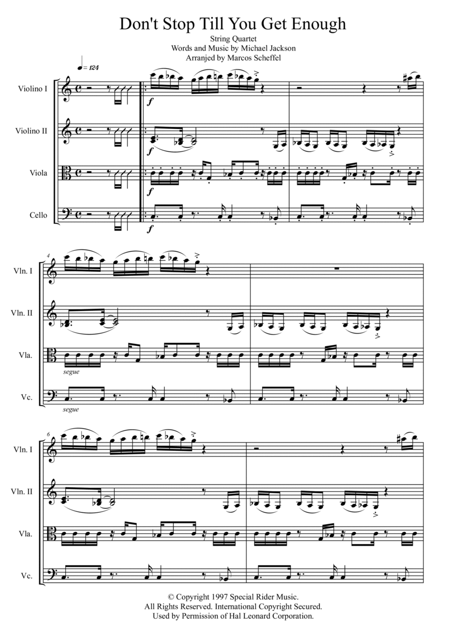 Don't Stop Til You Get Enough String Quartet scores gallery preview page 1