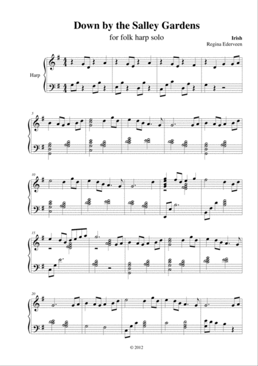 Down by the Salley Gardens - lever harp solo Celtic Harp scores gallery preview page 1