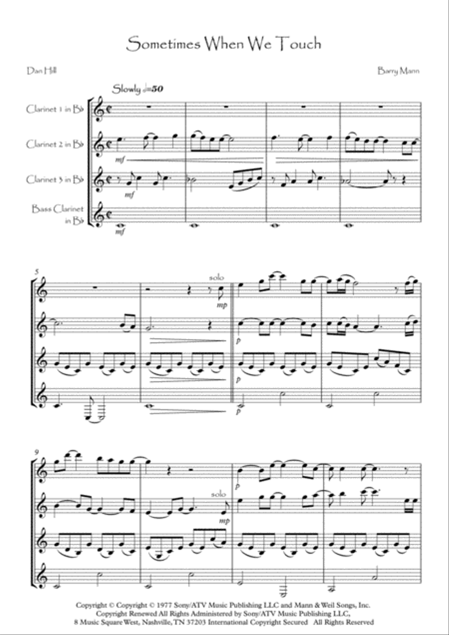 Sometimes When We Touch Clarinet Quartet scores gallery preview page 2