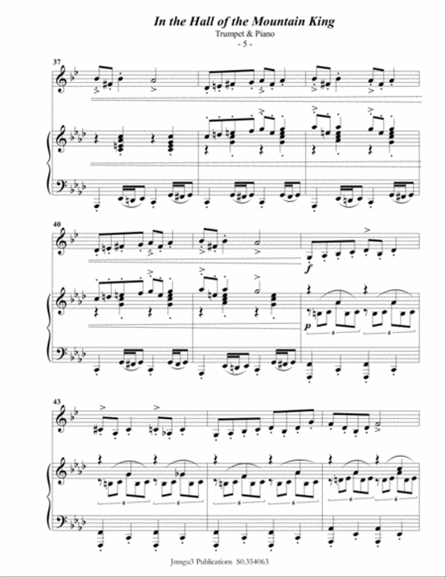 Grieg: Hall of the Mountain King from Peer Gynt Suite for Trumpet & Piano B-Flat Trumpet scores gallery preview page 6