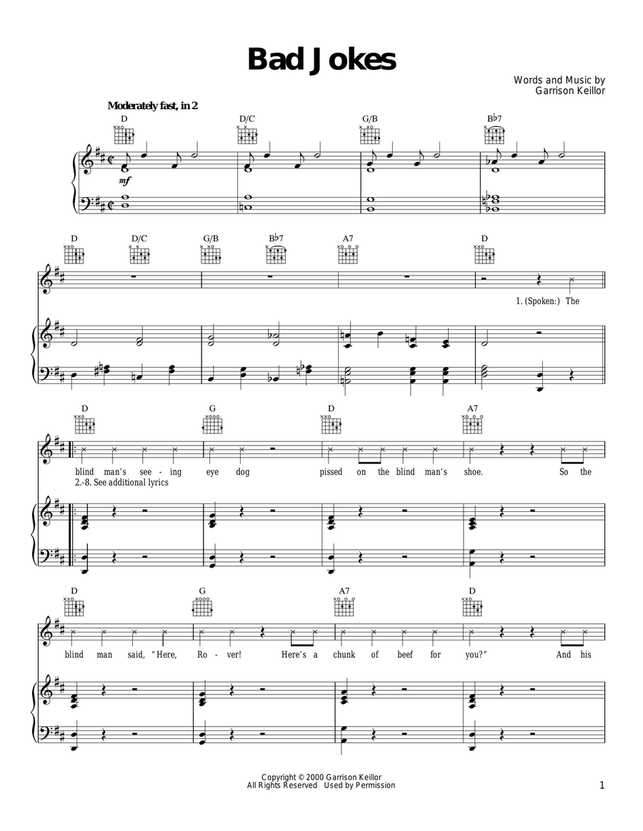Bad Jokes Piano, Vocal, Guitar scores gallery preview page 1