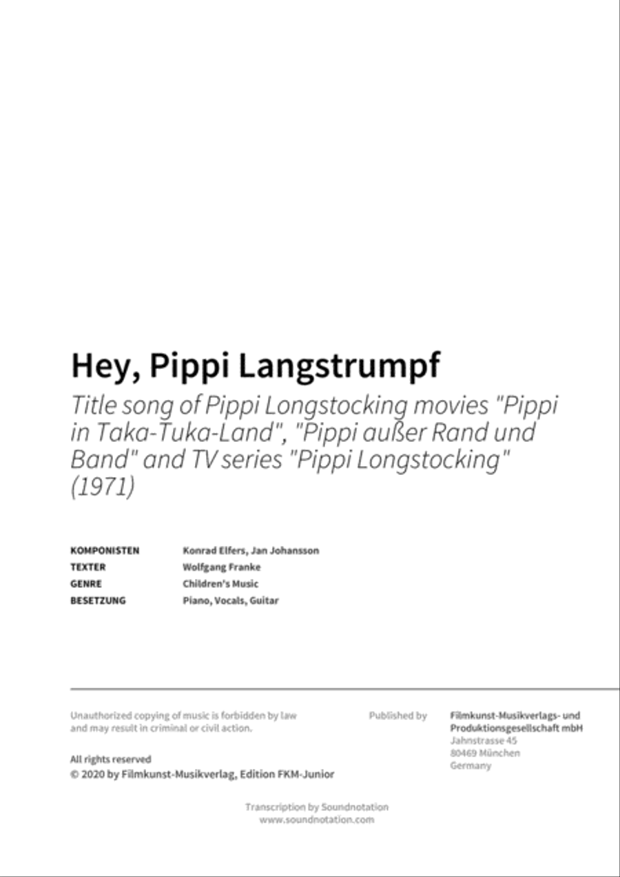 Hey, Pippi Langstrumpf Piano, Vocal, Guitar scores gallery preview page 2