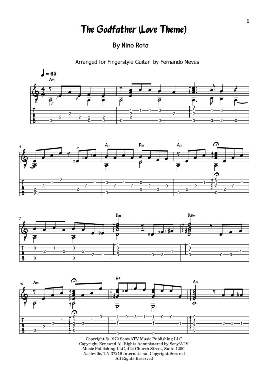 The Godfather (love Theme) Electric Guitar scores gallery preview page 1
