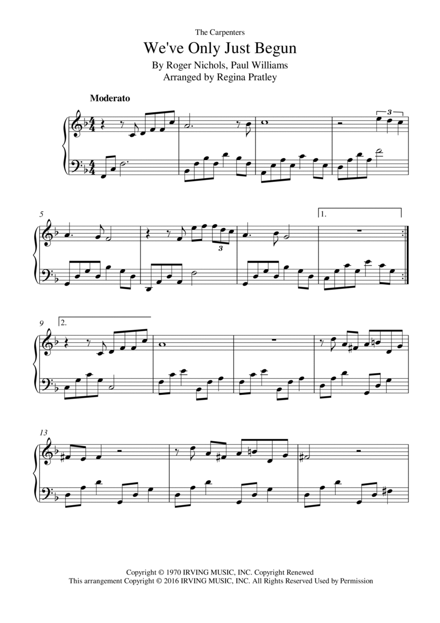 We've Only Just Begun Piano Solo scores gallery preview page 1