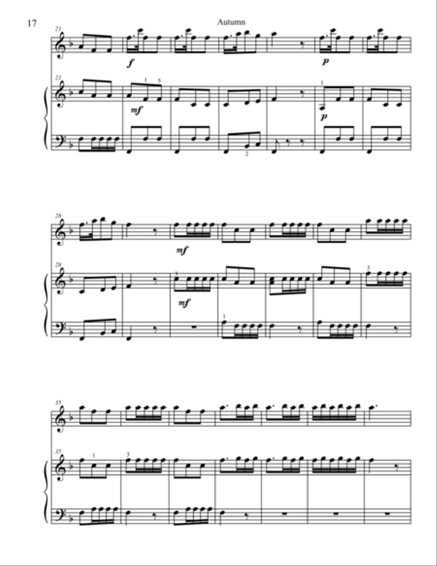 Classical Duets for Flute & Piano: Autumn from Vivaldi's Four Seasons Woodwind Duet scores gallery preview page 2
