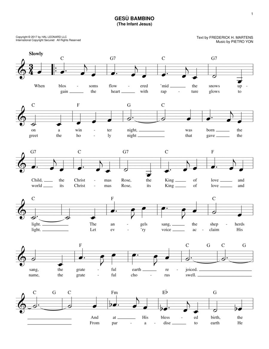Gesu Bambino (The Infant Jesus) Piano scores gallery preview page 1