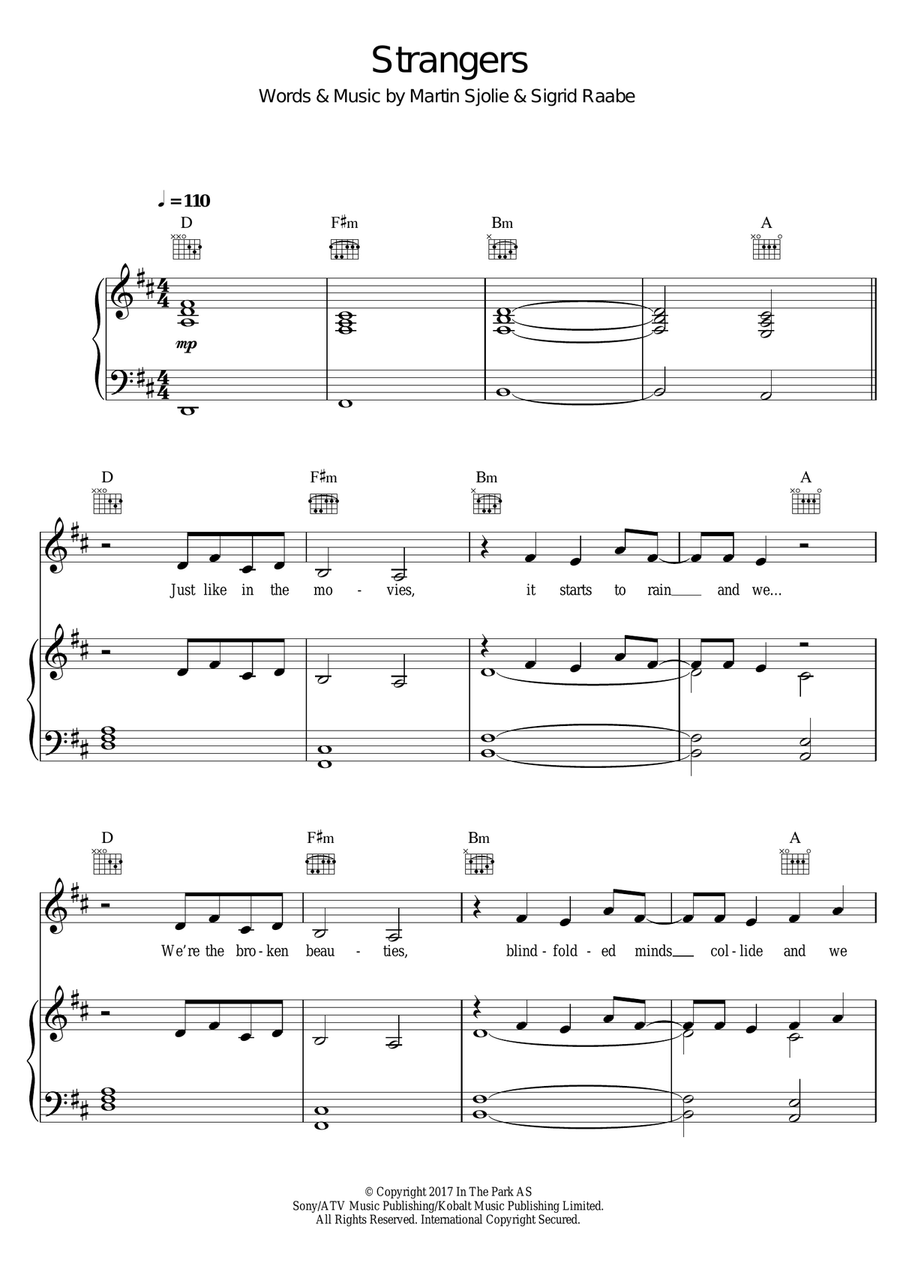 Strangers Piano, Vocal scores gallery preview page 1