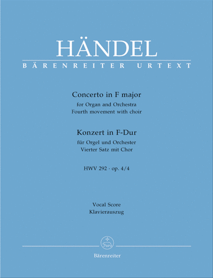 Concerto for Organ and Orchestra F major, Op. 4/4 HWV 292 4-Part scores gallery preview page 1
