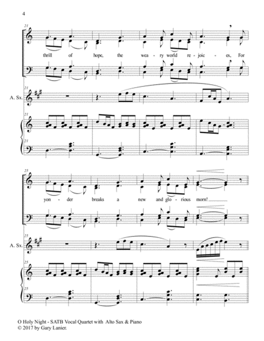 O HOLY NIGHT (SATB Vocal Quartet with Alto Sax & Piano - Score & Parts included) image number null