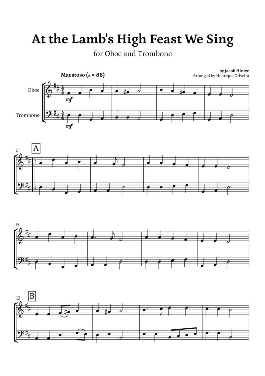 At the Lamb's High Feast We Sing (Oboe and Trombone) - Easter Hymn image number null