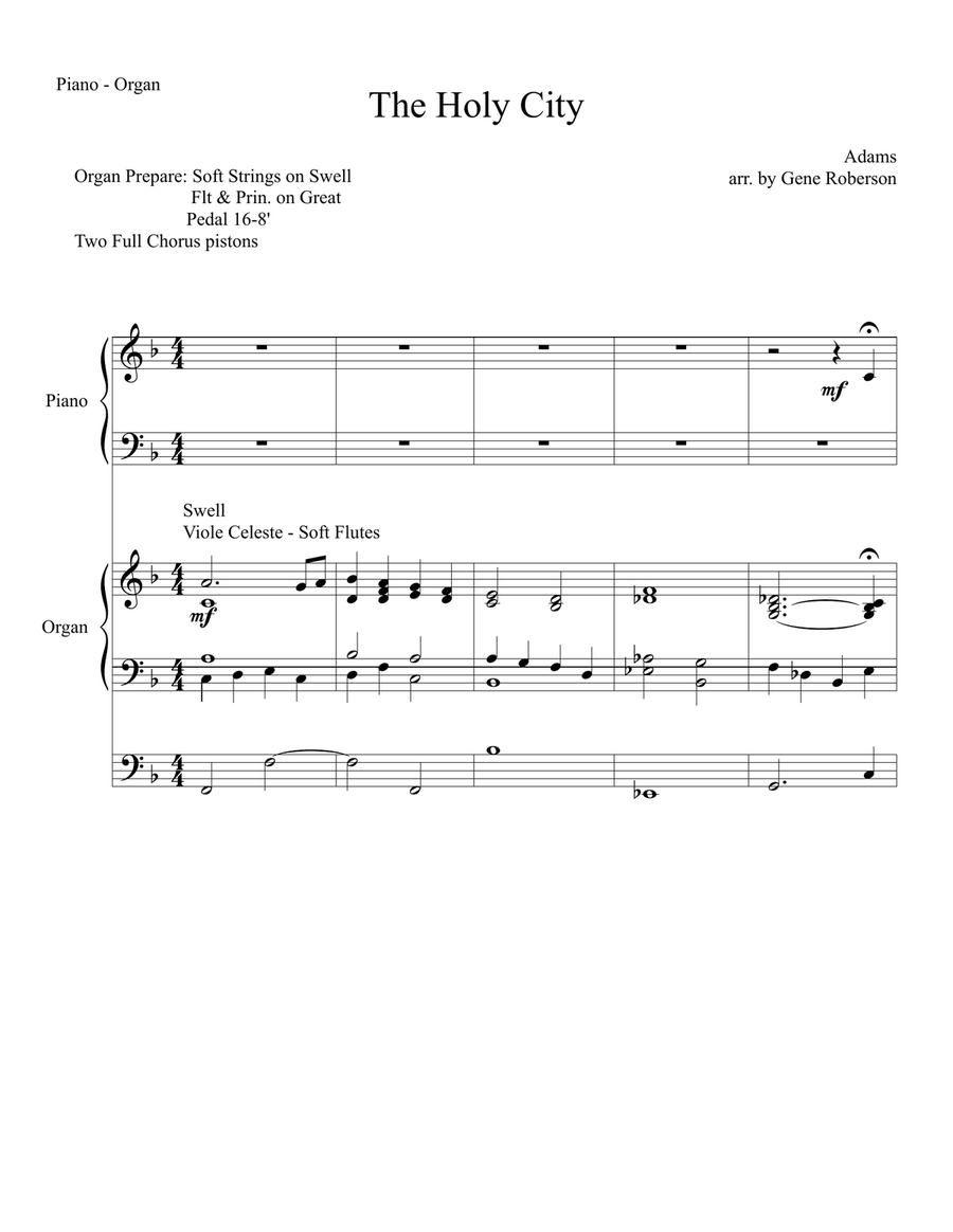 The Holy City Piano Organ Duet Advanced Piano, Vocal scores gallery preview page 2