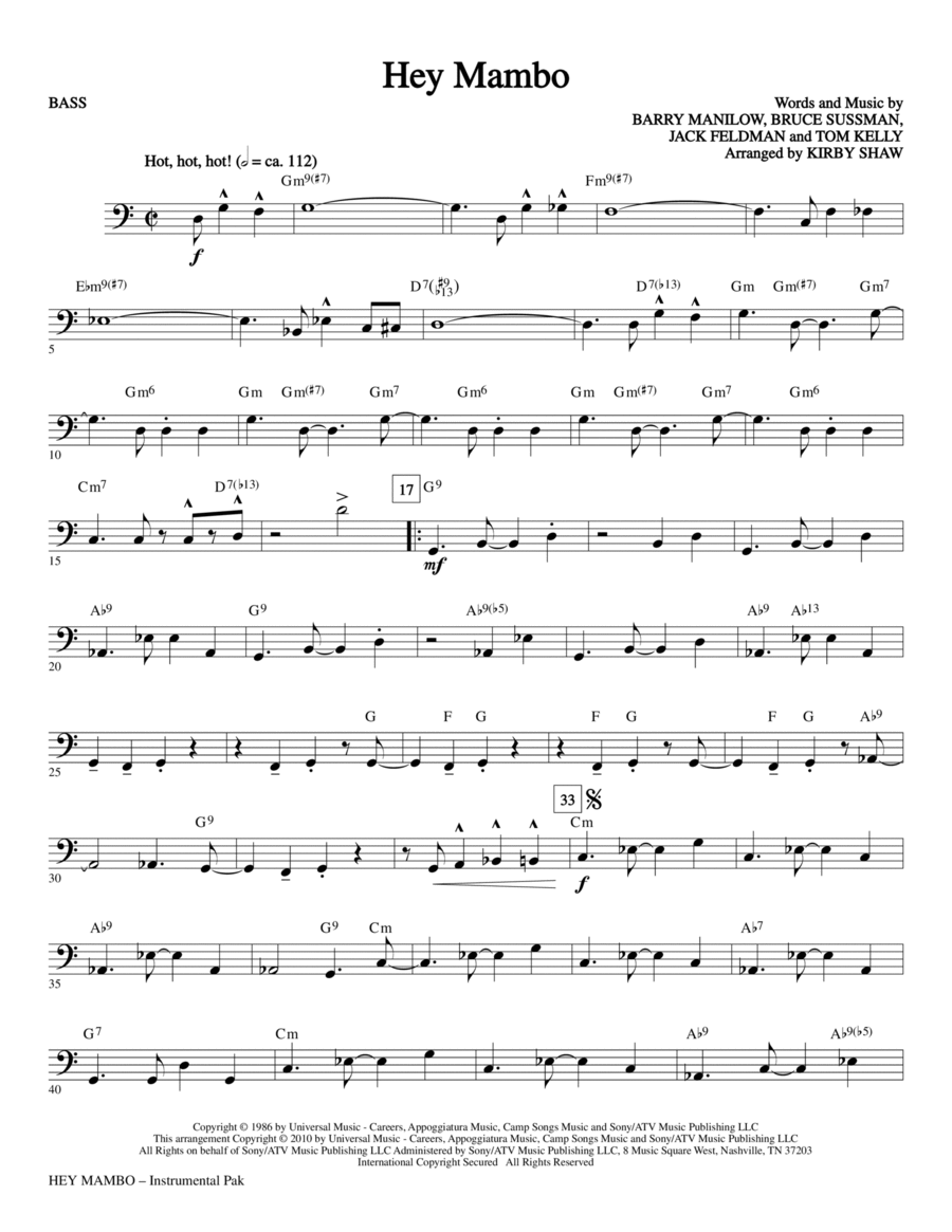Hey Mambo - Bass Hey Mambo - Bass Choir scores gallery preview page 1