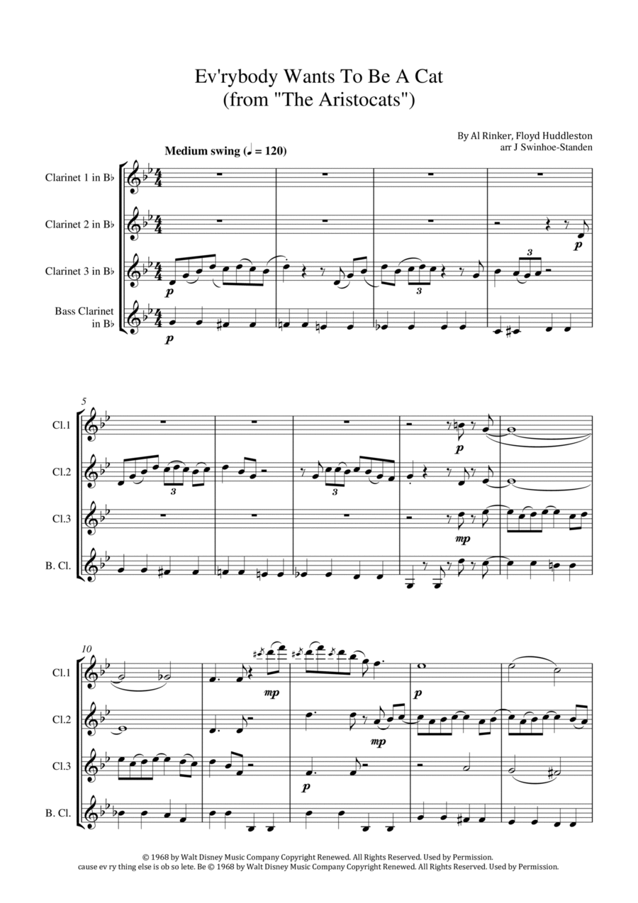 Ev'rybody Wants To Be A Cat Clarinet Quartet scores gallery preview page 1