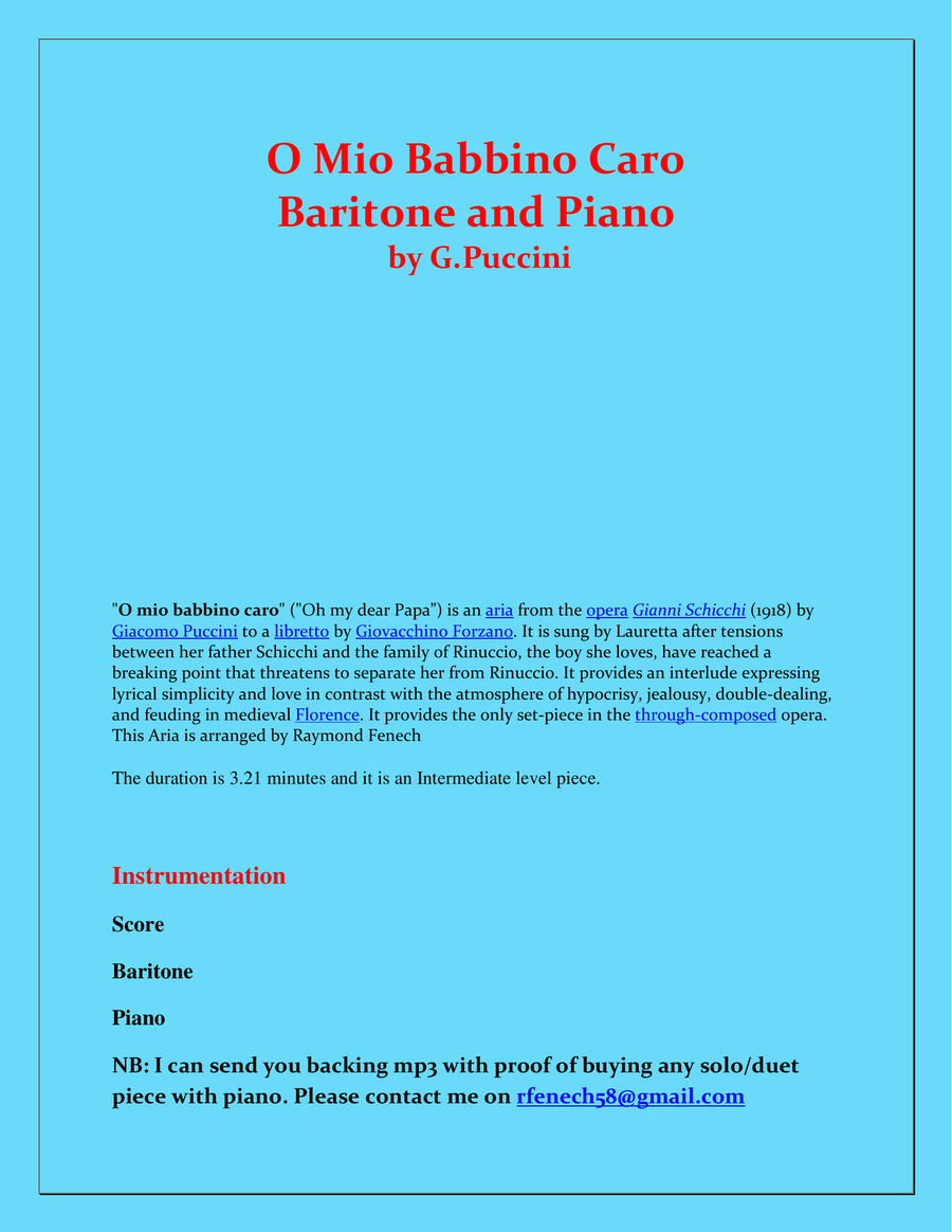 O Mio Babbino Caro - G.Puccini - Baritone and Piano Baritone Horn TC scores gallery preview page 2