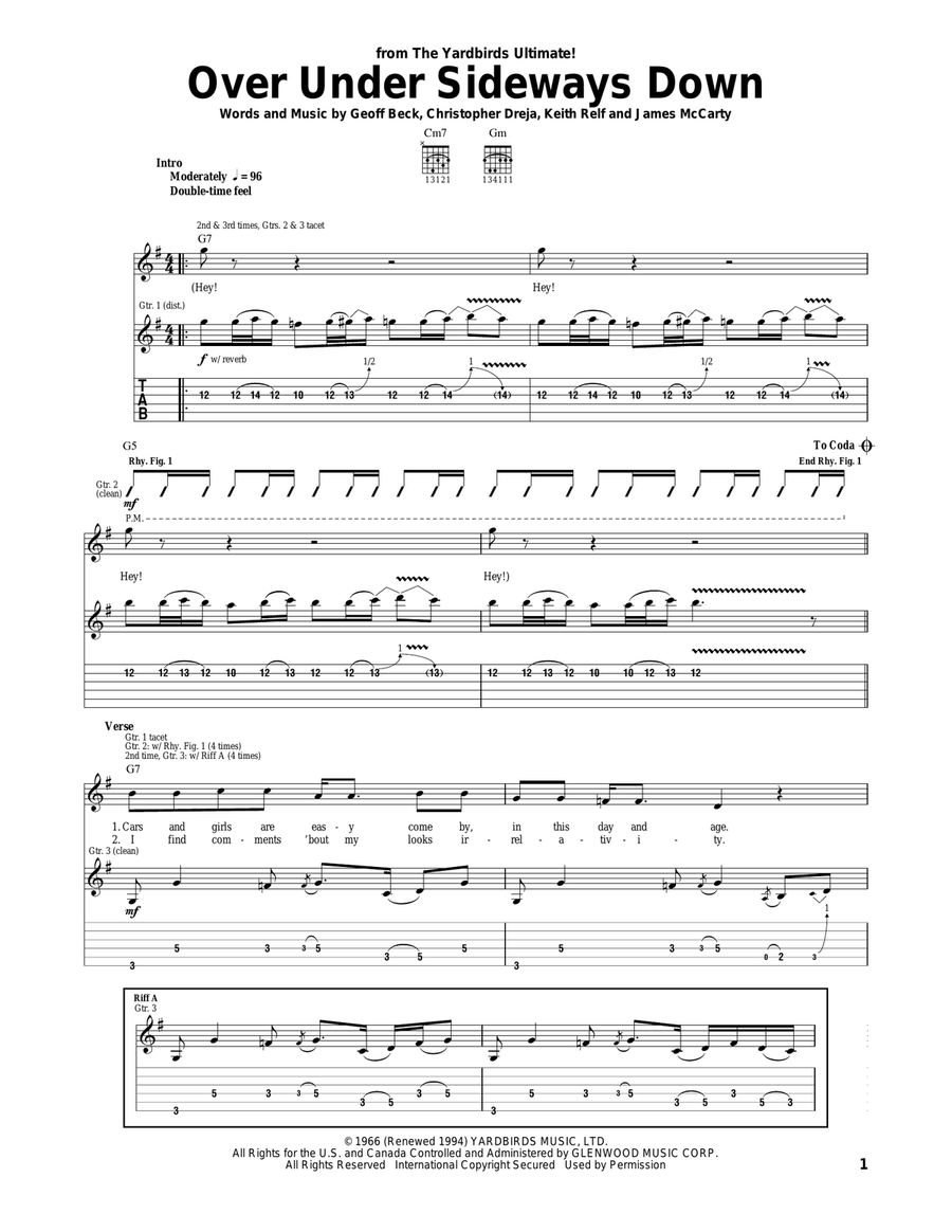 Over Under Sideways Down Guitar Tablature scores gallery preview page 1