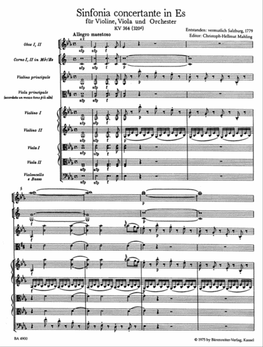 Sinfonia concertante for Violin, Viola and Orchestra E flat major, KV 364 (320d) Orchestra scores gallery preview page 2