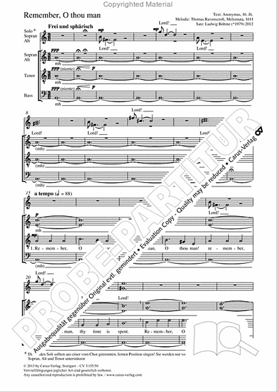 Remember, o thou man 4-Part scores gallery preview page 2