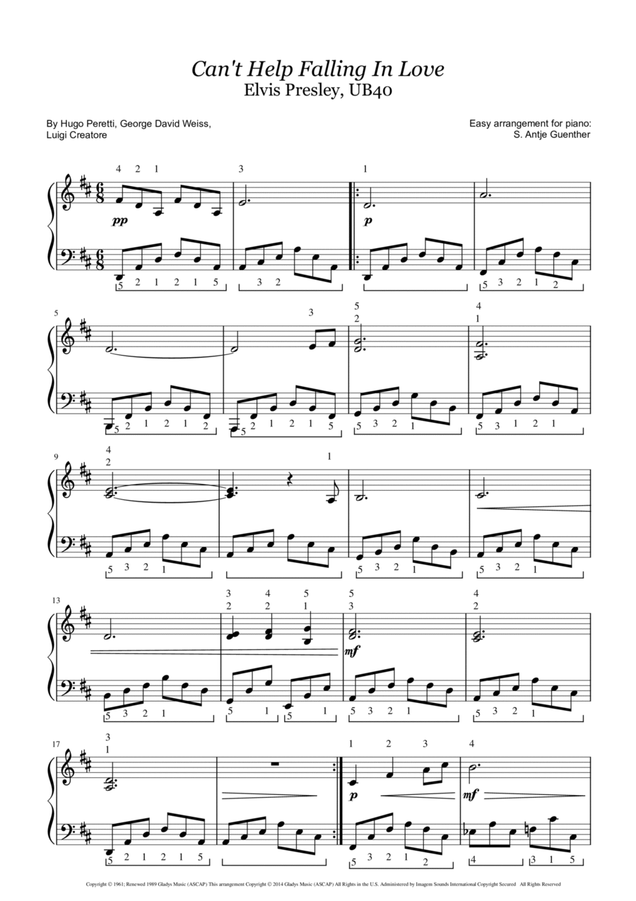 Can't Help Falling In Love Easy Piano scores gallery preview page 1