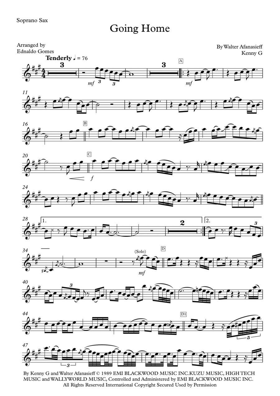 Going Home Soprano Saxophone scores gallery preview page 1
