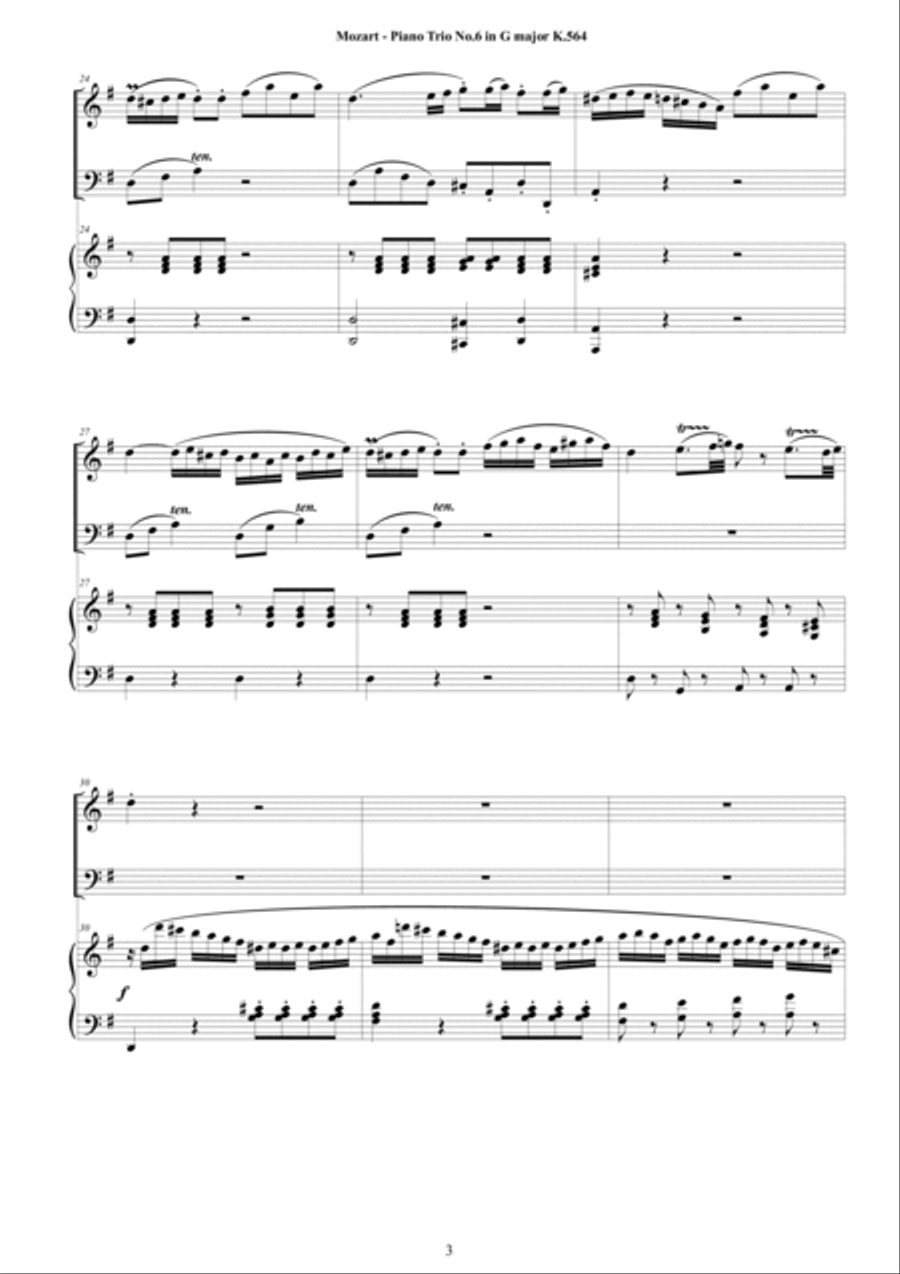 Mozart - Piano Trio No.6 in G major K.564 for Violin, Cello and Piano - Full score and Parts Piano Trio scores gallery preview page 3