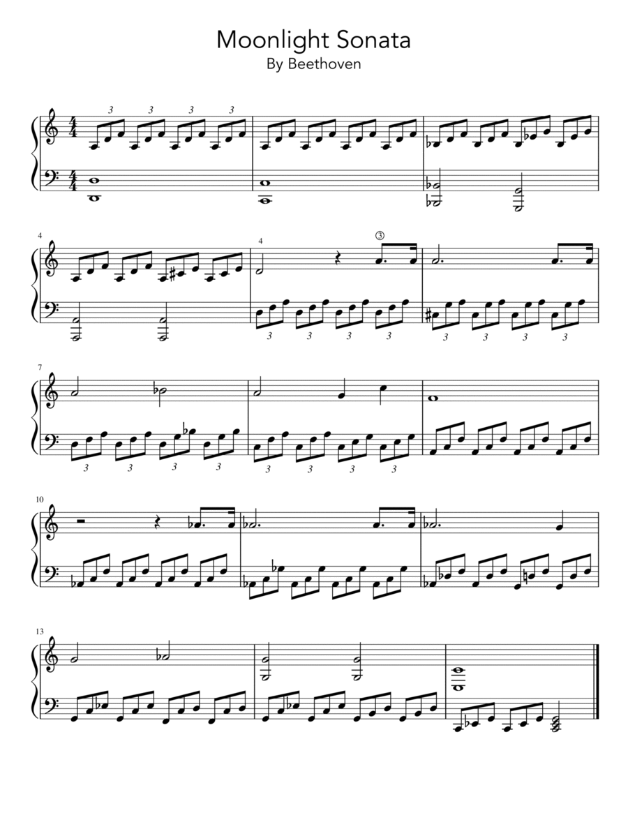 Moonlight Sonata (Beethoven) - Short Version Arranged for Early Intermediate Student Piano Method scores gallery preview page 1