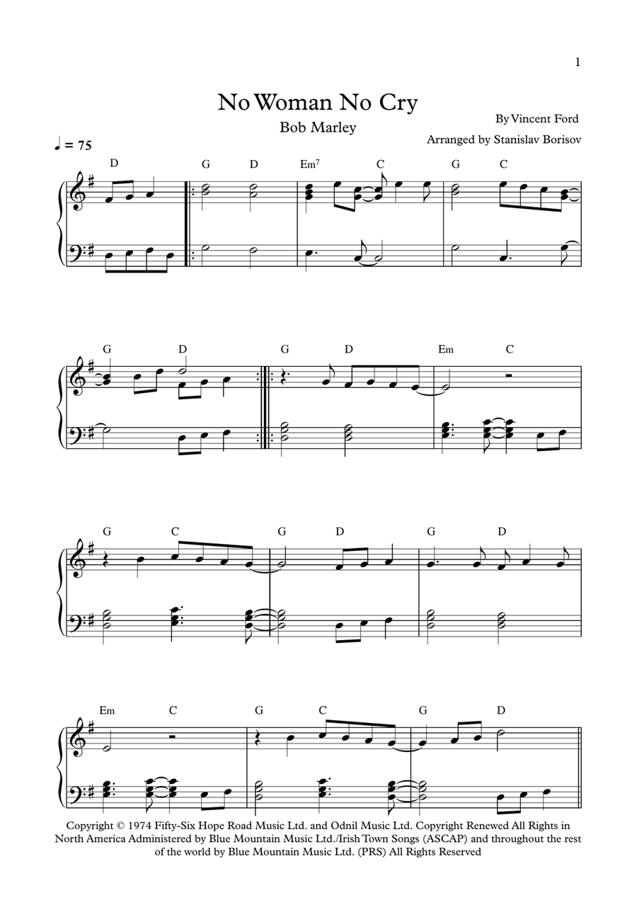 No Woman No Cry Easy Piano scores gallery preview page 1