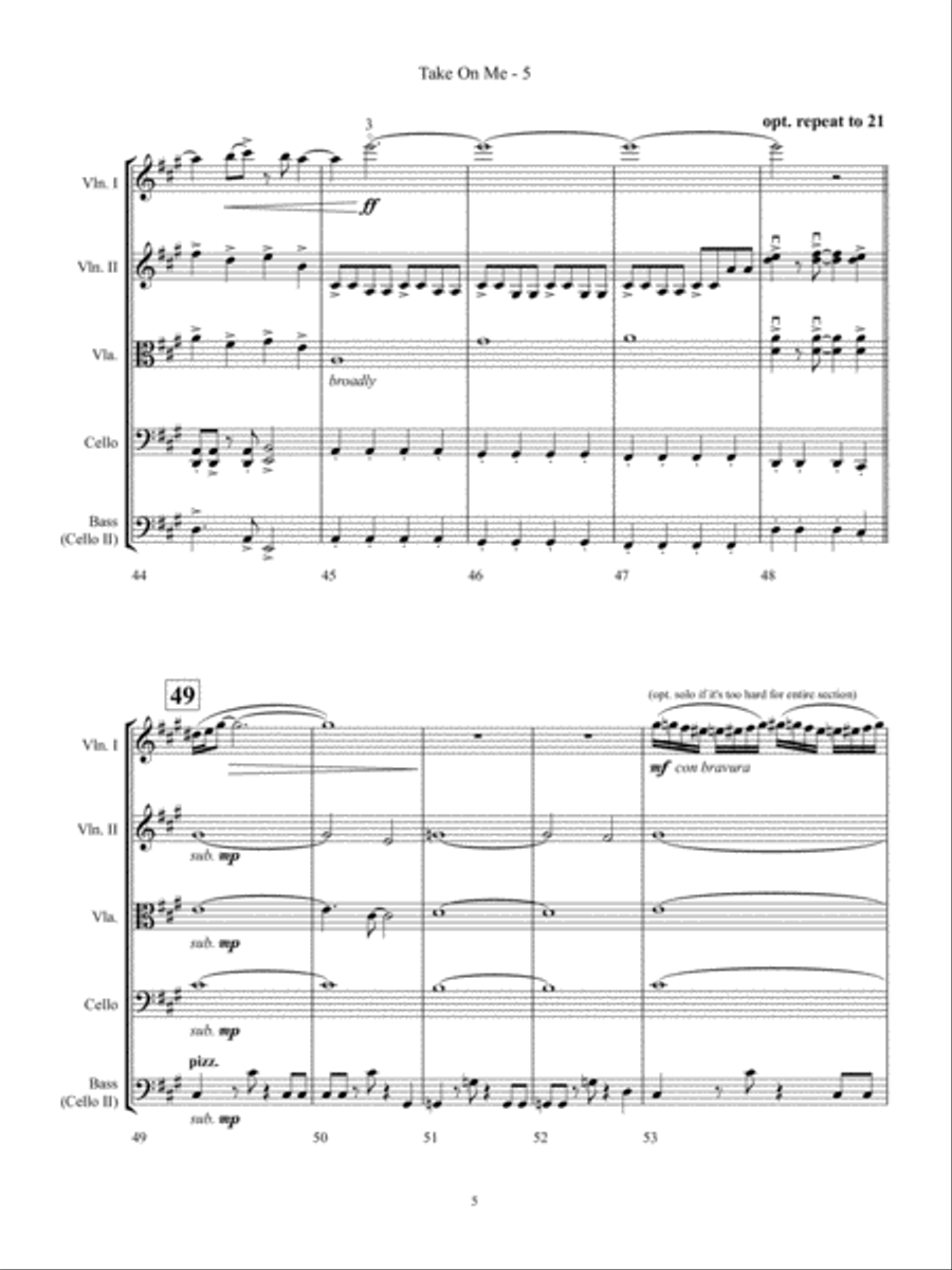Take On Me String Quartet scores gallery preview page 5
