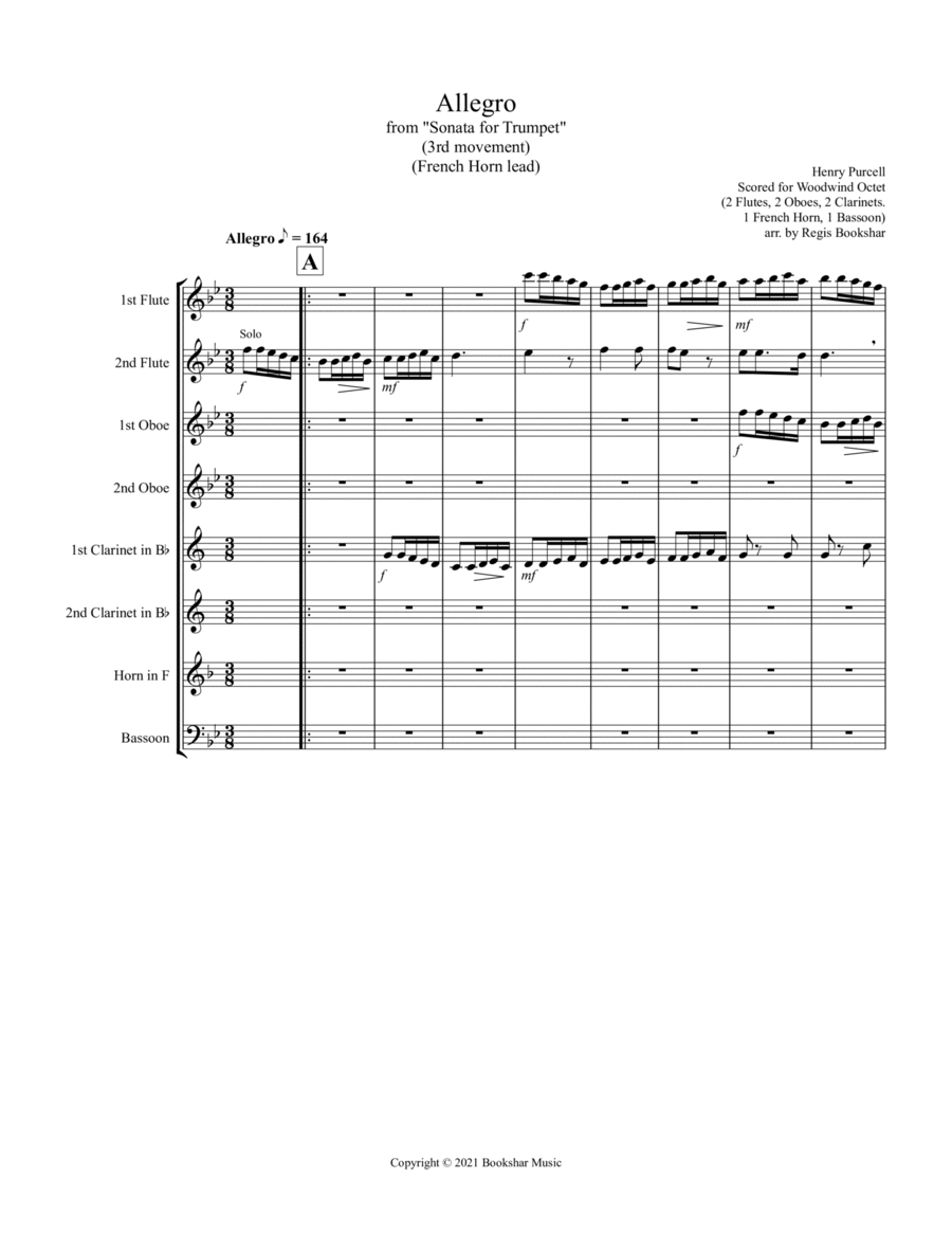 Allegro (from "Sonata for Trumpet") (Bb) (Woodwind Octet - 2 Flutes, 2 Oboes, 2 Clar, 1 Hrn, 1 Basso image number null