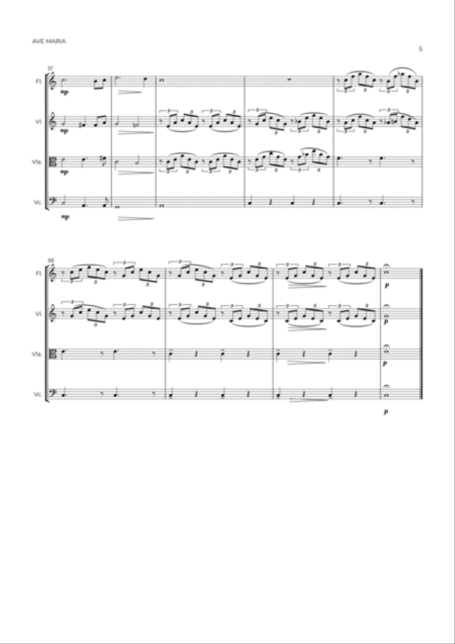 AVE MARIA - SCHUBERT – FLUTE, VIOLIN, VIOLA & CELLO Small Ensemble scores gallery preview page 5