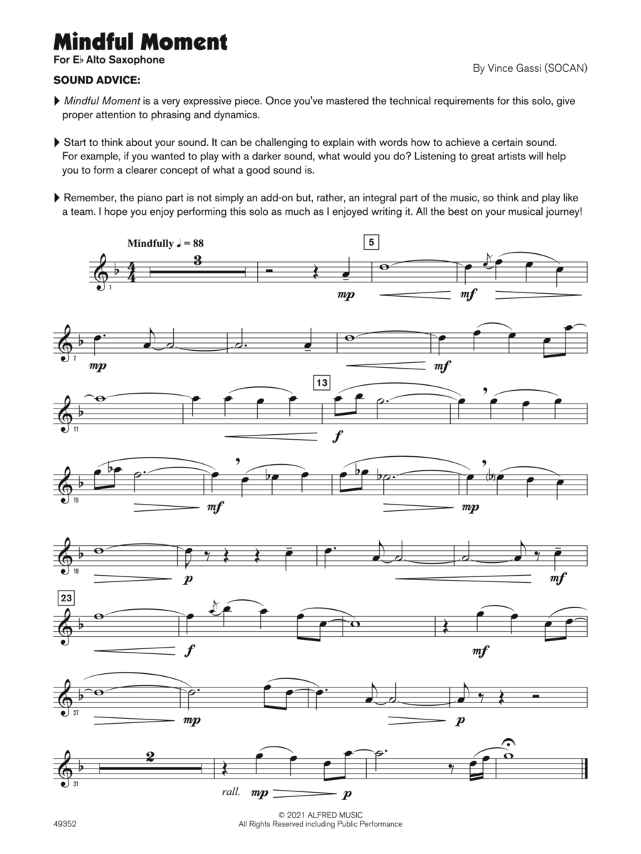 Mindful Moment (Sound Innovations Soloist, Alto Sax) Small Ensemble scores gallery preview page 1