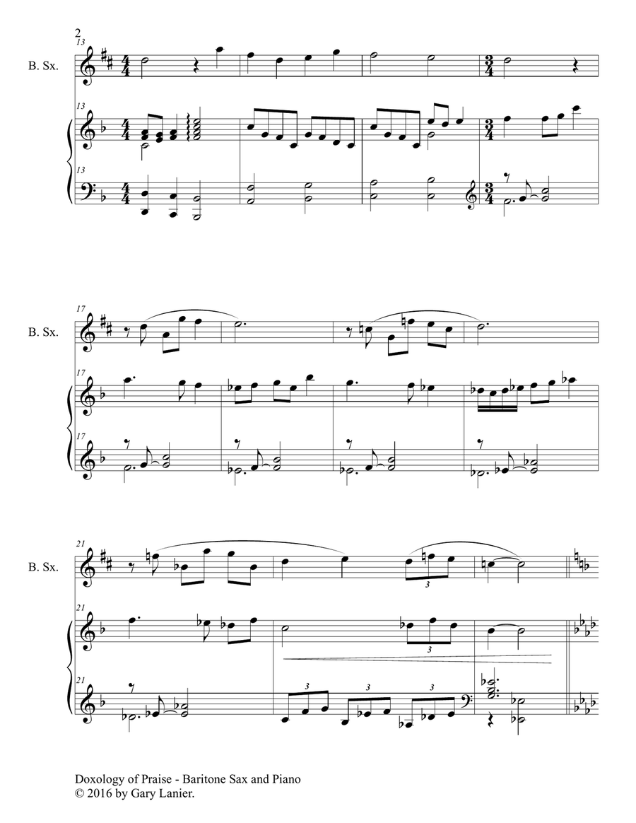 DOXOLOGY of PRAISE (Duet – Baritone Sax & Piano with Parts) Woodwind Duet scores gallery preview page 3