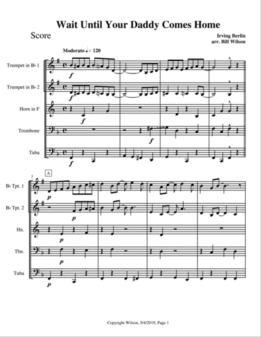 Wait Until Your Father Comes Home Brass Quintet scores gallery preview page 2