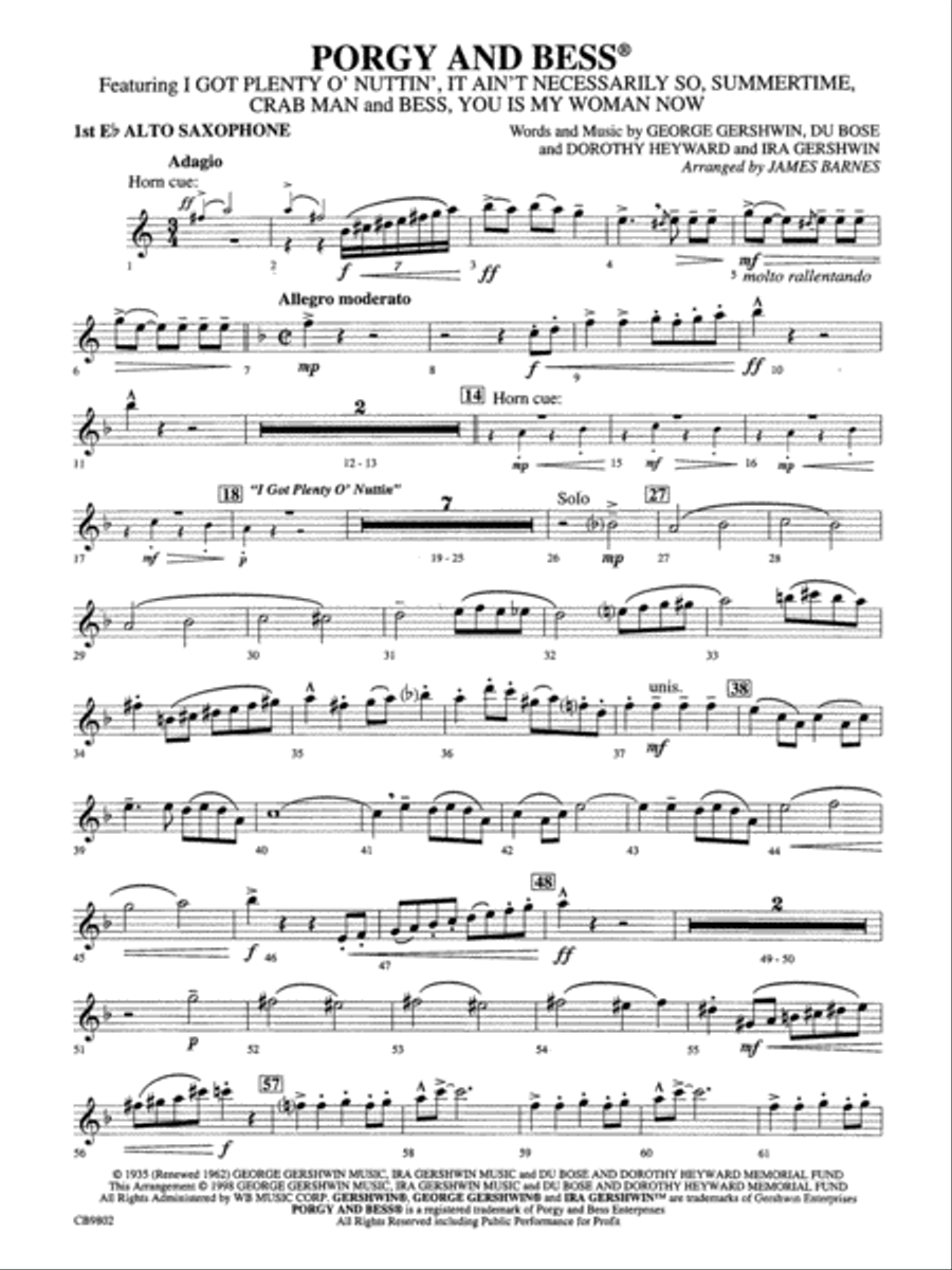 Porgy and Bess® (Medley): E-flat Alto Saxophone Concert Band scores gallery preview page 1