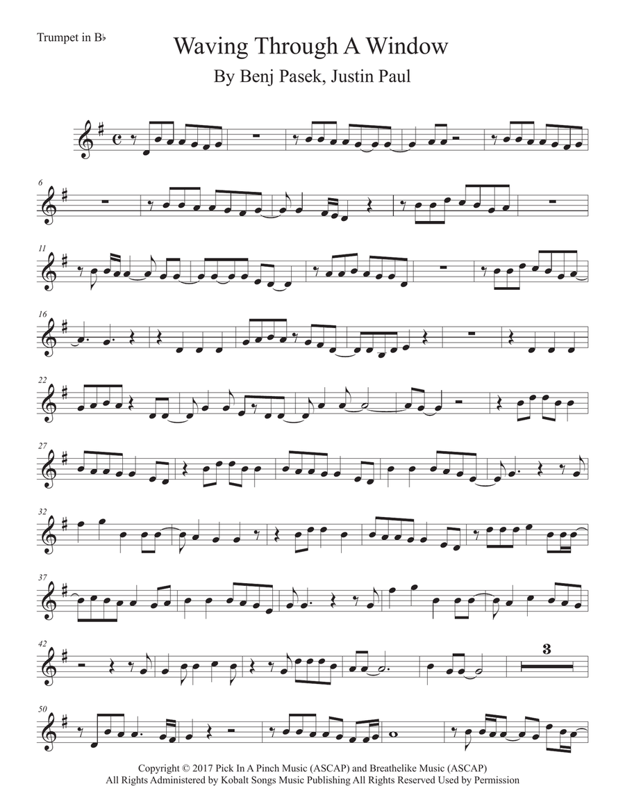 Waving Through A Window Trumpet Solo scores gallery preview page 1