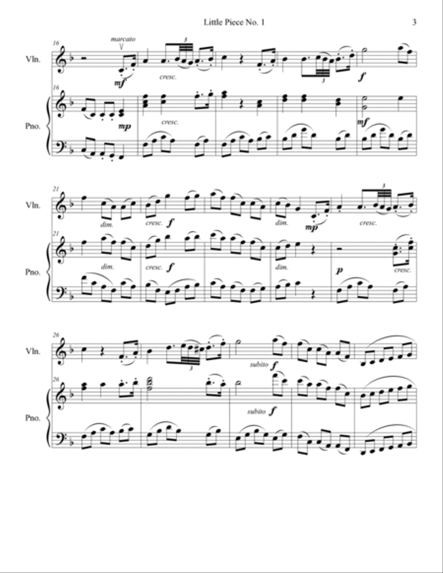 Little Piece No. 1 for Violin and Piano Violin scores gallery preview page 3