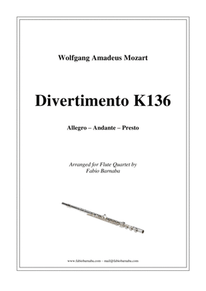 Book cover for Divertimento in D major K136 for Flute Quartet or Flute Choir