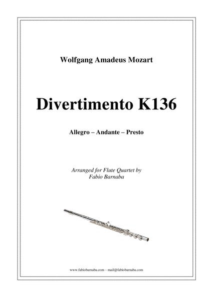 Divertimento in D major K136 for Flute Quartet or Flute Choir image number null
