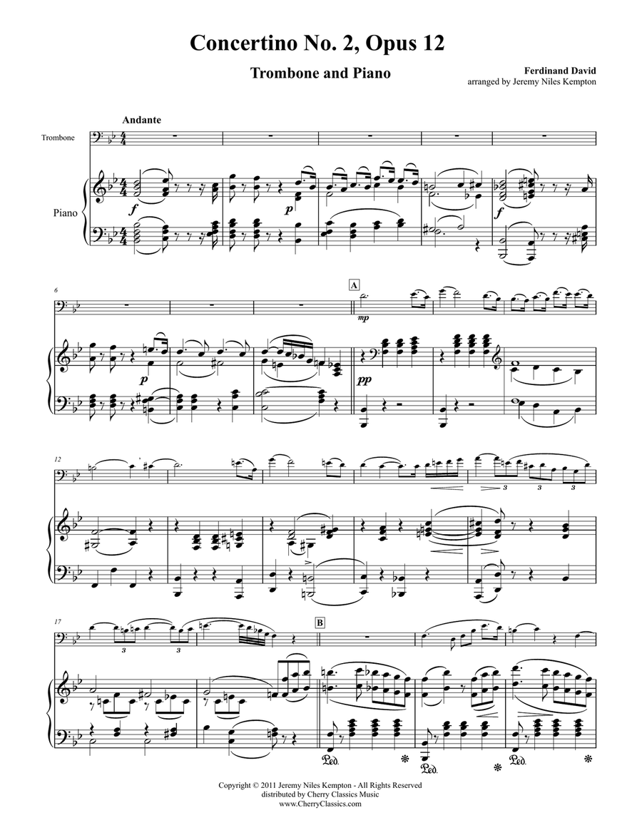 Concertino No. 2 in B-flat for Trombone and Piano Piano scores gallery preview page 1