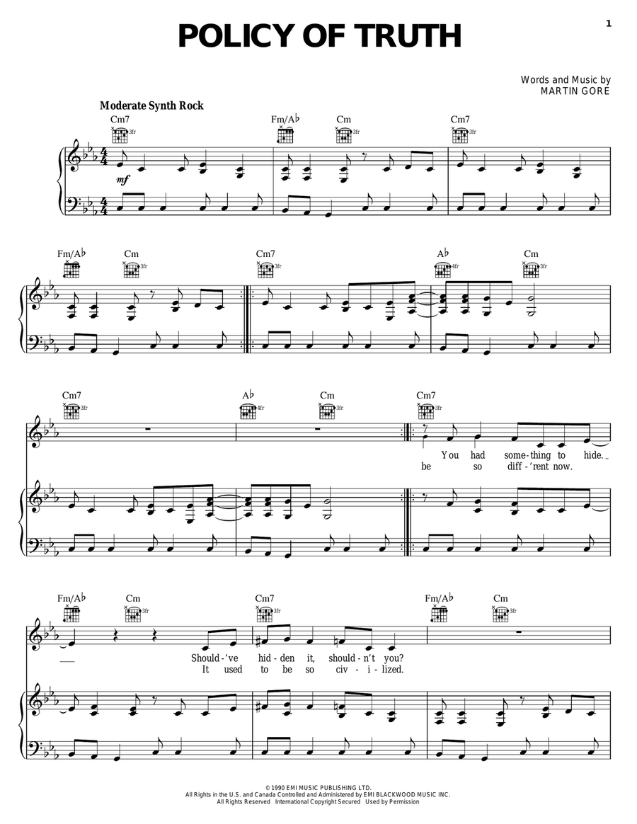 Policy Of Truth Piano, Vocal, Guitar scores gallery preview page 1