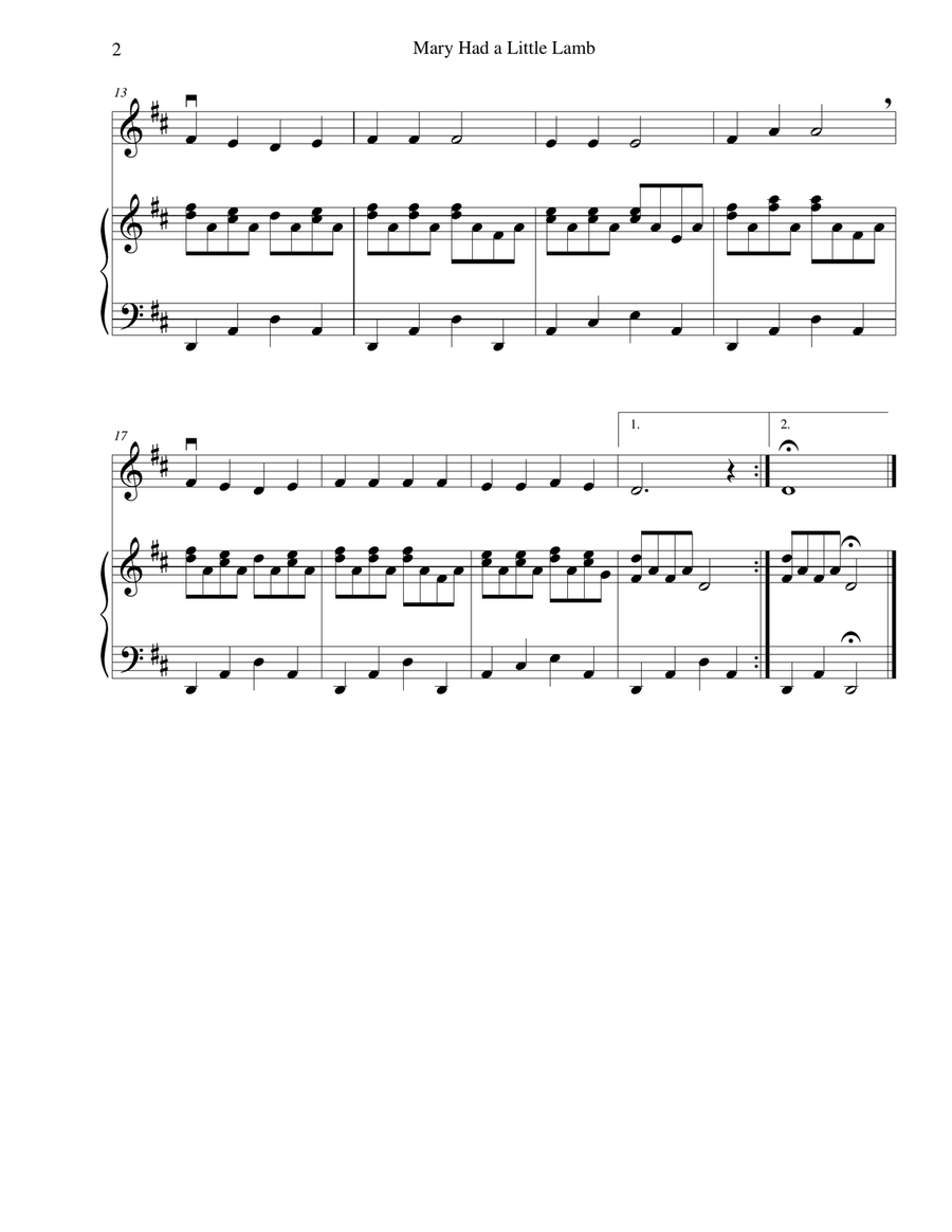 Mary Had a Little Lamb - for beginning violin with optional piano accompaniment Violin Solo scores gallery preview page 2