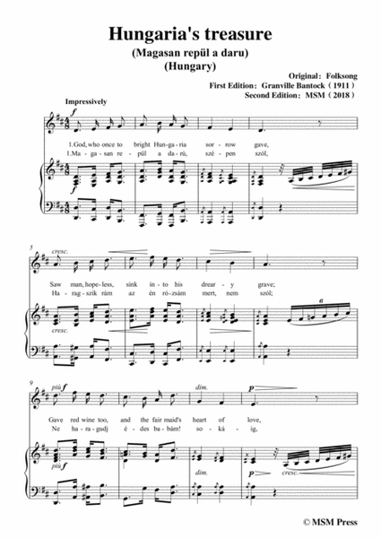 Bantock-Folksong,Hungaria's treasure(Magasan repül a daru),in D Major,for Voice and Piano image number null