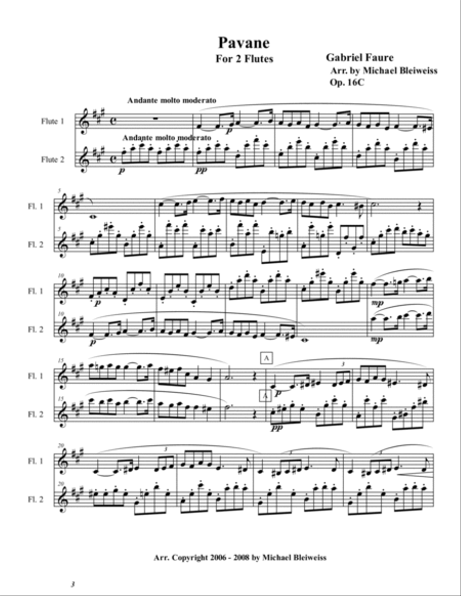 Pavane for Two Flutes Flute Duet scores gallery preview page 2