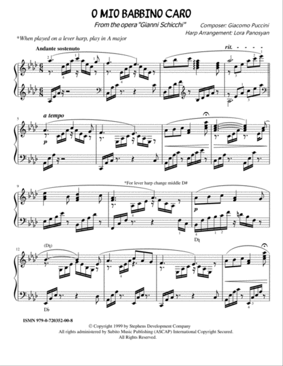 O Mio Babbino Caro Harp scores gallery preview page 1