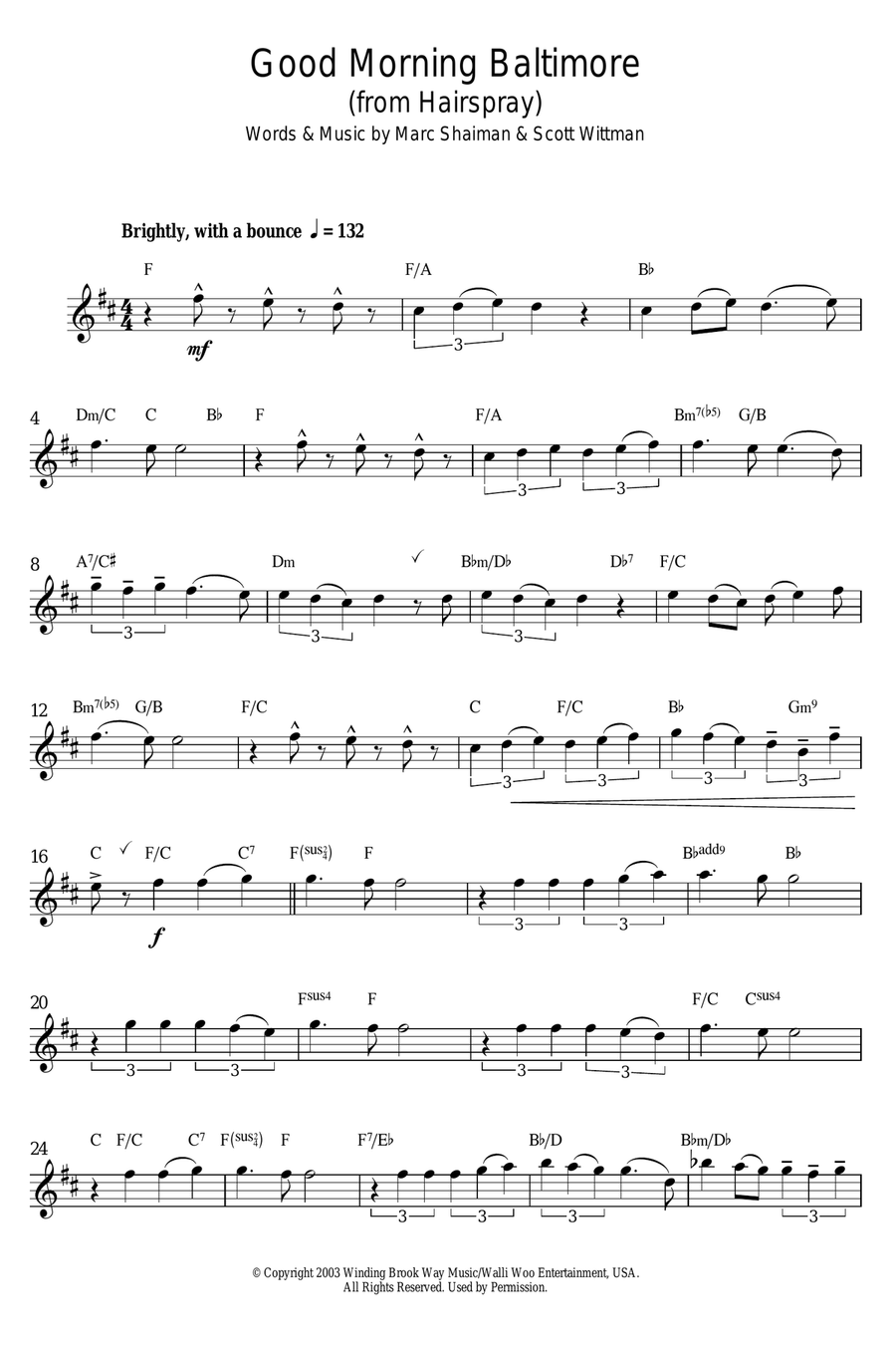 Good Morning Baltimore (from Hairspray) Alto Saxophone scores gallery preview page 1
