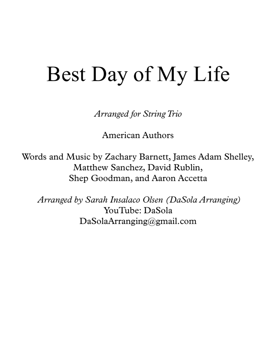 Best Day Of My Life String Trio scores gallery preview page 1