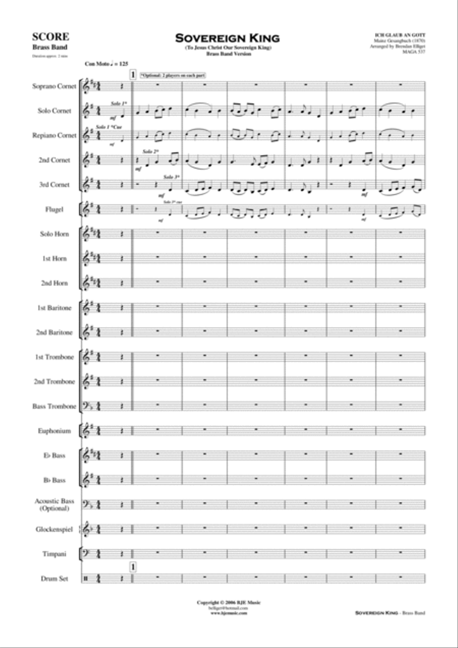 Sovereign King - Brass Band (with Cornet Trio) Score and Parts PDF Brass Trio scores gallery preview page 2