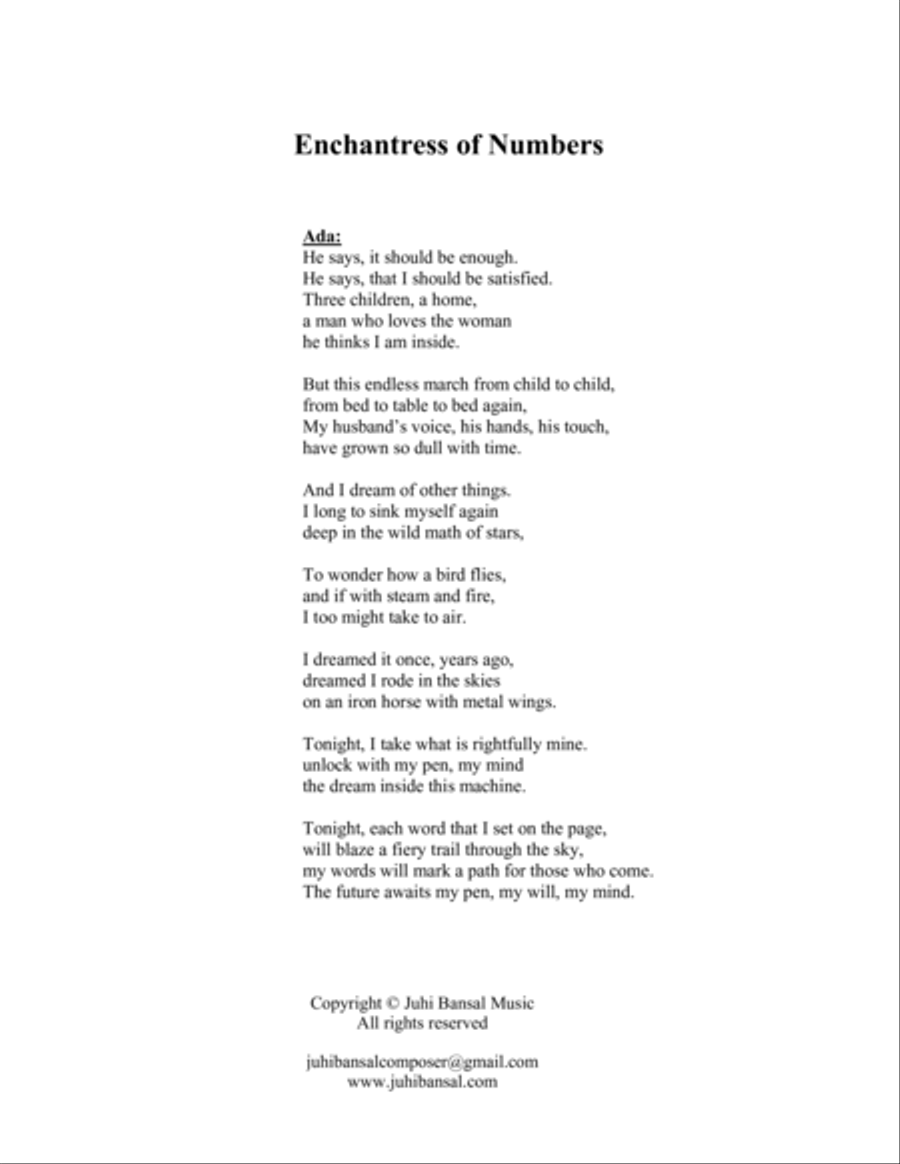 Enchantress of Numbers (aria for soprano with piano) Small Ensemble scores gallery preview page 2