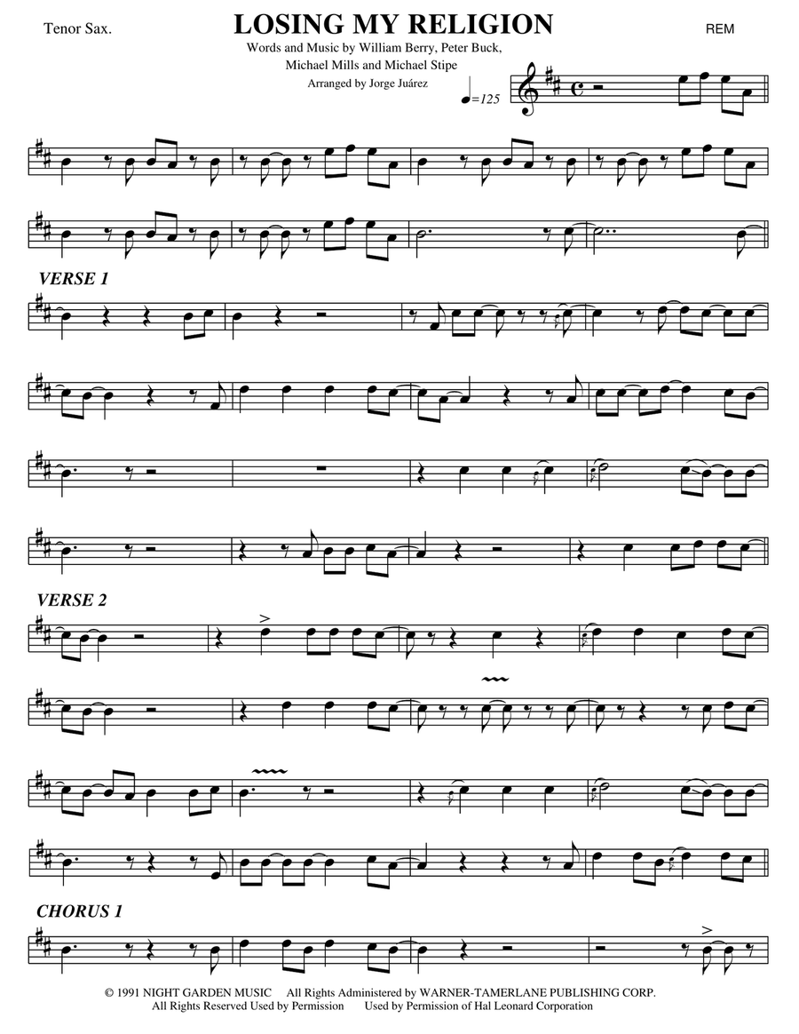 Losing My Religion Tenor Saxophone scores gallery preview page 1
